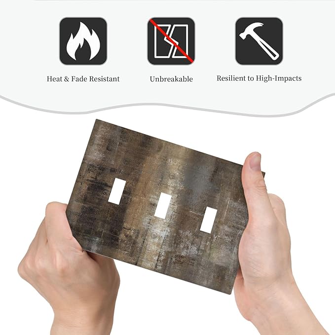 Light Switch Cover Plate Tan Brown Rustic Abstract Wood Vintage Wooden 3 Gang Triple Toggle Decorative Switch Plates Wall Plates Electrical Switchplate Faceplate for Farmhouse Home Decor