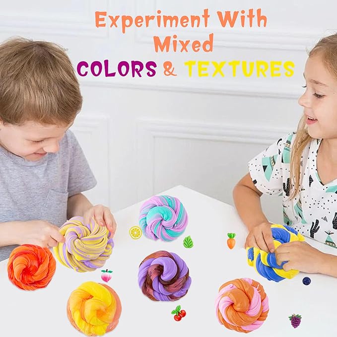 12 x 80 mL Big Slime Kit, 32 FL OZ Slime Includes 6 Butter & 6 Clear Crystal Slimes, 38 Pcs Slimes Pack with Charms & Jelly Cube Add-ins, Party Favors for Kids