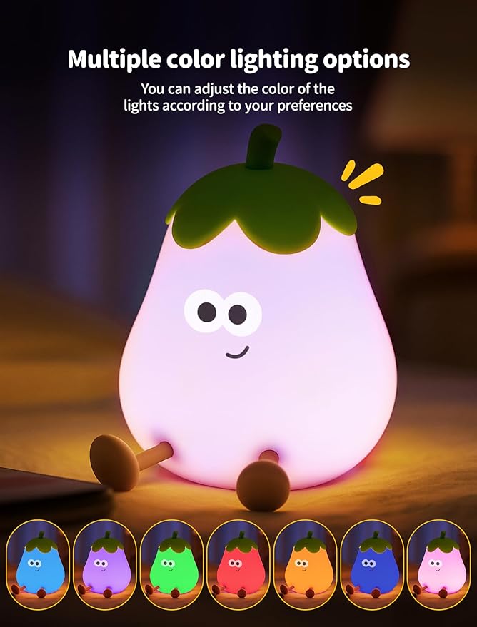 Eggplant Night Light, Touch Bedside Lamp, 3 Level Dimmable Squishy Lamp for Bedroom & Room Decor