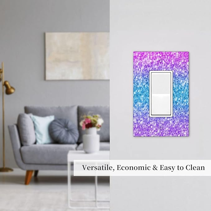 Outlet Covers Fantasy Colorful Glitter Blue Purple Gradient 1 Gang Single Rocker Light Switch Cover Plate Decorative GFCI Wallplates Socket Cover Electrical Switch Plate Covers for Kids Room Home