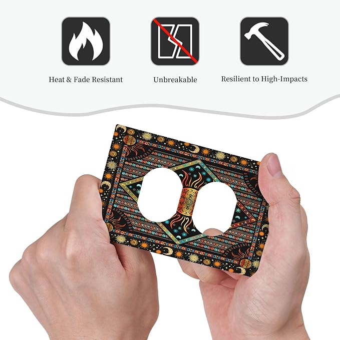 Outlet Covers Boho Burning Sun Hippie Retro Bohemian Gypsy 1 Gang Duplex Light Switch Cover Plate Decorative Wall Plates Electrical Switchplate Receptacle Cover for Bathroom Home Decor