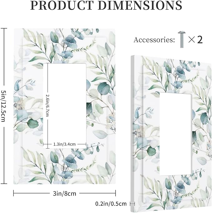 Green Eucalyptus Leaves Sage Device Single GFCI Decorator/Rocker Light Switch Wall Plate Cover 1 Gang Palm Tree Spring Botanical Plant Electrical Jumbo Face Switchplate Receptacle Outlet Cover Dimmer