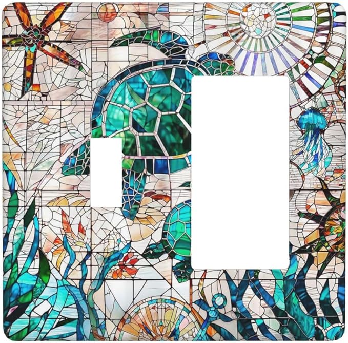 Green Sea Ocean Turtles 2 Gang Combination 1-Toggle 1-Decorator/Gfci Device Wall Plates Nautical Beach Hawaii Tropical Summer One Rocker with Toggle Combo Light Switch Plates and Socket Outlet Covers