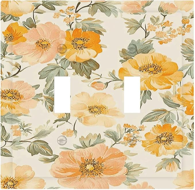 Decorative Switch Plate Covers Vintage Floral Pastel Flower Pattern 2 Gang Double Toggle Light Switch Cover Plate Electrical Wall Plate Outlet Cover Outlet Light Switch Cover for Bedroom Cabin Decor