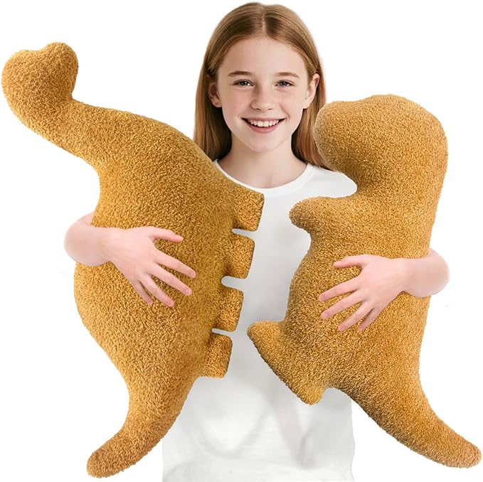 Andywoo Dino Chicken Plush Nuggets Pillow for Funny Birthday Gifts, Cute Funny Stuffed Animals Toy for Boy and Girl, Dinosaur Gifts for Kids Teens and Adults (2 Pack, Large)
