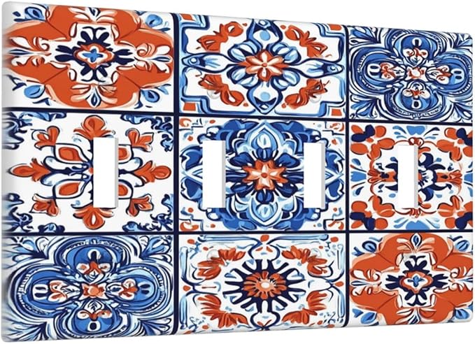 Light Switch Covers Colorful Talavera Mexican Tile Quad Toggle Electrical Faceplate 4 Gang Wall Plate Decorative Switch Plates For Bathroom Kitchen Decor