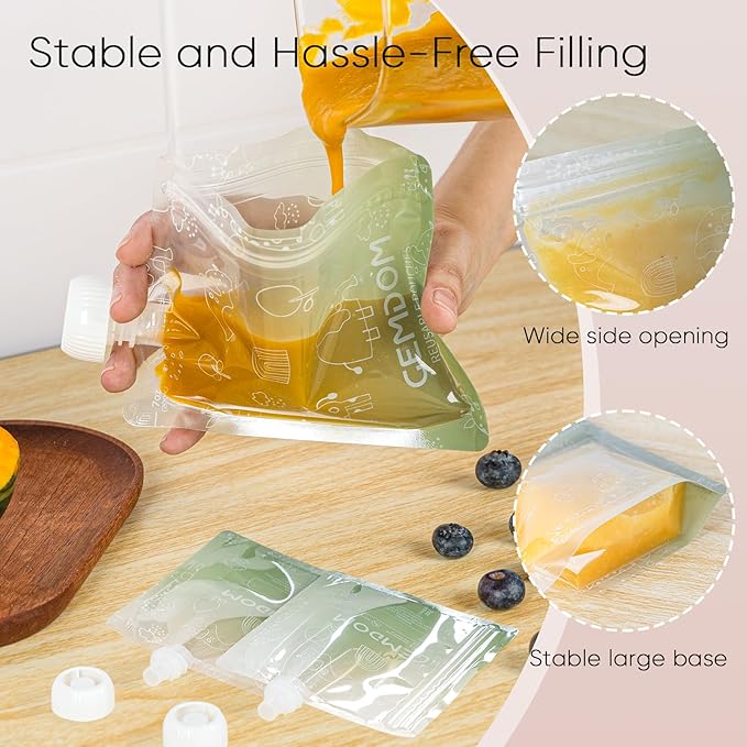 15 Pack Reusable Baby Food Pouches for Toddlers, 7oz/200ml Refillable Squeeze Pouch for Applesauce Yogurt Homemade Organic Puree Juice Snack for Baby Kids Students, BPA Free, Animal Print