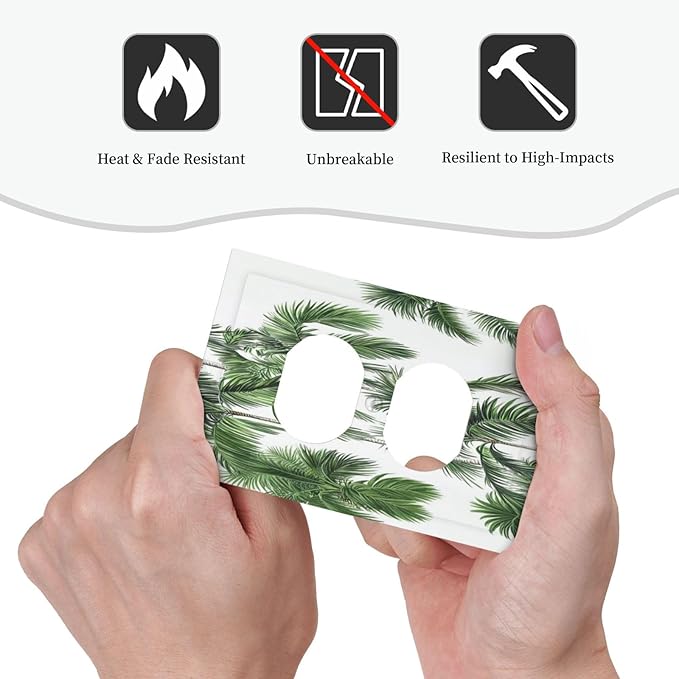 Outlet Covers Palm Trees Tropical Green Plant Palm Leaf 1 Gang Duplex Light Switch Cover Decorative Switch Plates Electrical Receptacle Faceplate Wall Plate For Bed Room Bathroom Decor