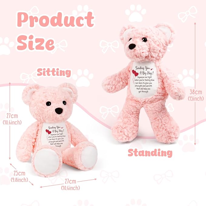 Soft Teddy Bear Plush Toy, A Big Hug Get Well Soon Sympathy Bear for Kids, Grief Sympathy Gifts for Women, Kids, Adults, Thinking of You Condolences Memorial Loved Present 15" (Pink Curly)