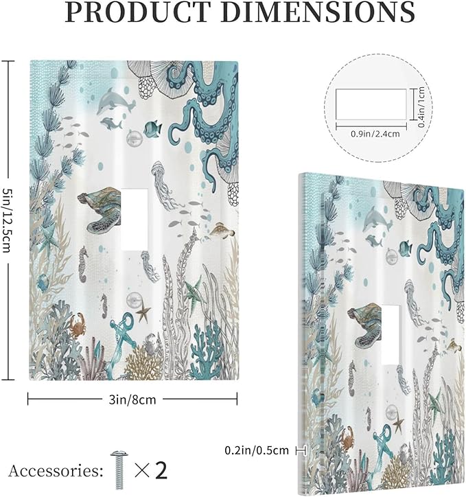Sea Turtle Octopus Ocean Underwater Animal 1 Gang Light Switch Covers Decorative Unique Single Toggle Wall Plate Switchcover Electrical Switchplate for Kitchen Bathroom Bedroom Decor