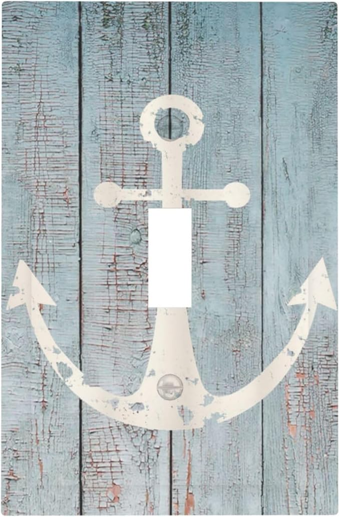 Anchor Rustic Sailing Nautical Wooden Planks Marine Decorative Light Switch Cover 1 Gang Single Toggle Device Electrical Faceplate Switchplates Decorator Outlet Wall Plate for Bathroom Farmhouse Decor