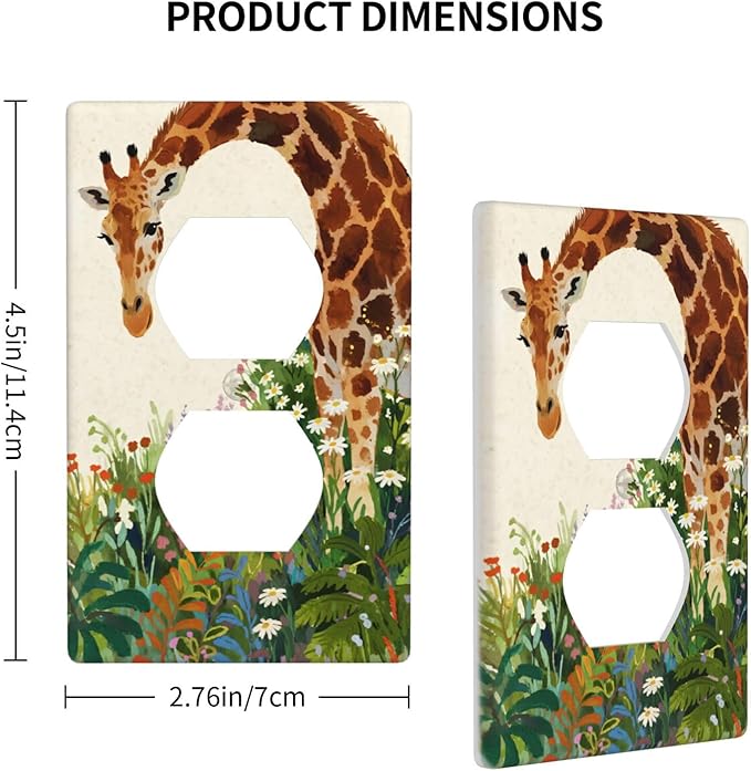 Giraffe Single Duplex Receptacle Outlet Cover Wall Plate Decorative 1 Gang Light Switch Covers Electrical Switchplate Home Decorate Faceplat for Bathroom Bedroom Kitchen Room 4.5 x 2.76 Inch