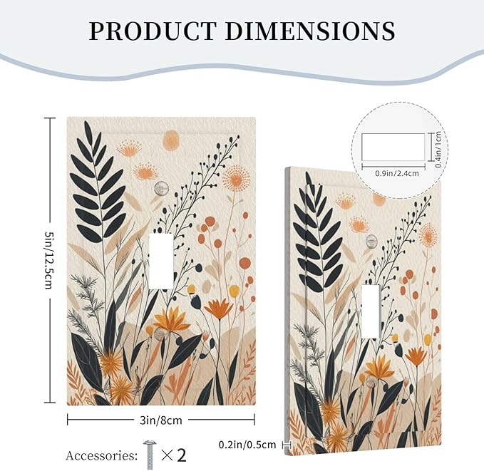 Light Switch Cover Plate Minimalist Floral Boho Botanical Wildflowers 1 Gang Single Toggle Decorative Switch Plates Wall Plates Electrical Faceplate for Bathroom Bedroom Decor