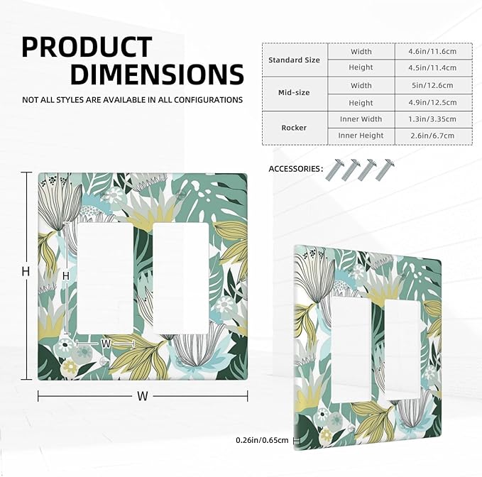 Retro Tropical Leaves Light Switch Plate Cover 2 Gang Double Rocker Wall Plates Electrical Faceplates Decorative GFCI Outlet Covers for Bedroom Bathroom Kitchen Art Decor