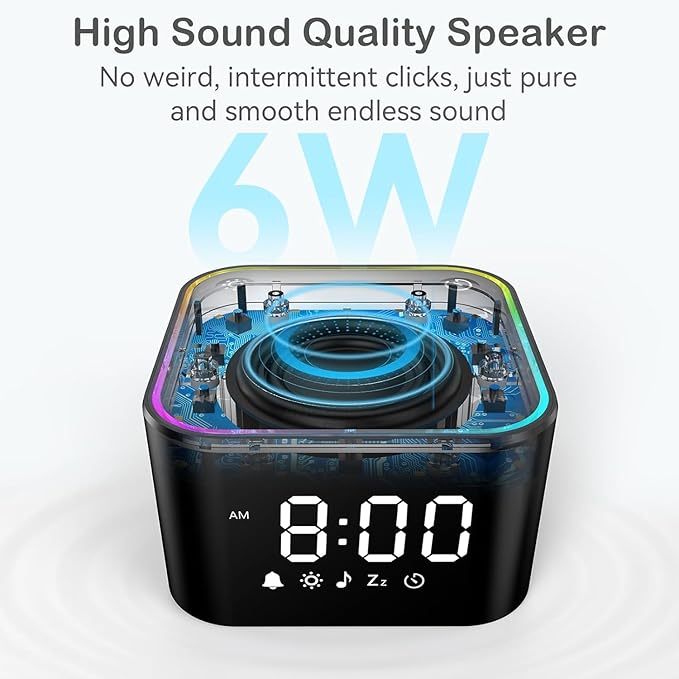 Sound Machine with Alarm Clock: 30 Non-Looping Sleep Sounds - White Noise Alarm Clock for Natural Wake Up - Adjustable Volume & Light, Memory Function, Sleep Timer (Black)