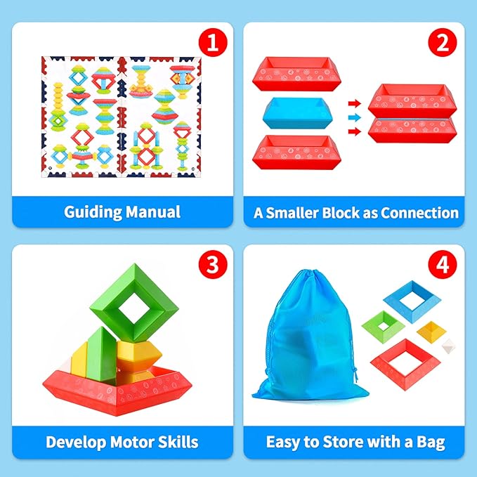 Hieoby Montessori Toys for 1 2 3 4 Year Old Boys Girls Toddlers Preschool Learning Activities 30Pcs Building Blocks Stacking Educational Toys STEM Sensory Gifts for Kids Age 1-2 2-4