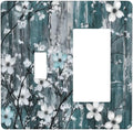 Rustic Blue Watercolor Flower Wooden Background Outlet Covers 1 Toggle 1 Rocker Combination Decorative Wall Plate Electrical Switch Plates Light Switch Cover Plate for Bedroom Living Room Decor