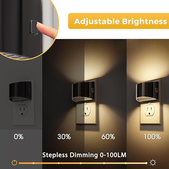 L LOHAS LED Night Lights Plug into Wall, 2 Pack Modern Night Lights, Dusk to Dawn Sensor Nightlight,0-100LM Brightness Adjustable, 3000K Soft White