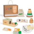 Jackie & Vancie Montessori Toy Set for Babies 7-12 Months Play Kit 6-in-1 Wooden Learning Toys with Object Permanence Box, Ring Stacker, Egg & Cup, Multipurpose Blocks and Mirror Puzzle