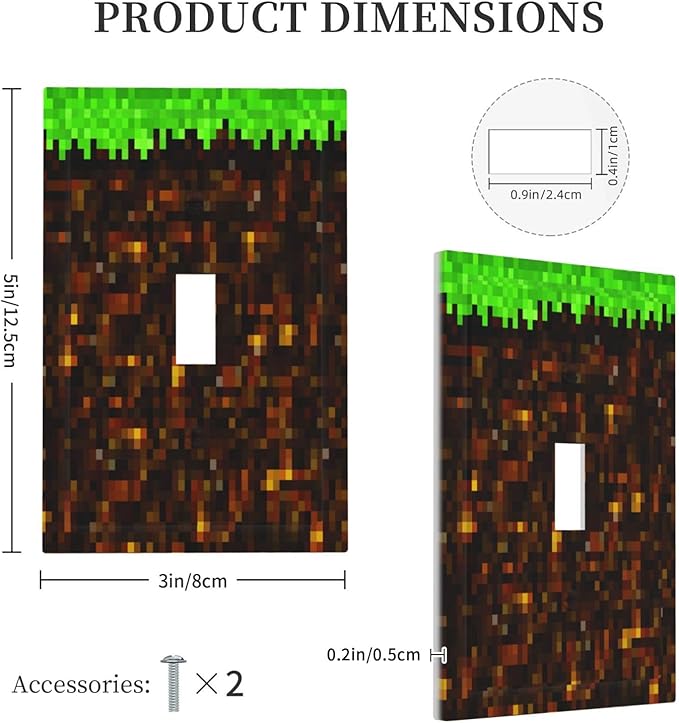 Outlet Covers Pixel Grass Block 1 Gang Duplex Light Switch Cover Plate Decorative Wall Plates Electrical Switchplate Receptacle for Kids Room Home Decor（2 Pack）