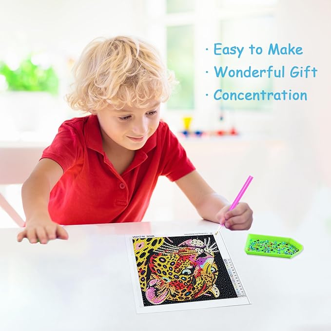 Libfx Diamond Art Kits for Kids with Frame Diamond Art for Girls Boys Beginners Arts and Crafts Ages 8-12 Birthday Gifts (Leopard)