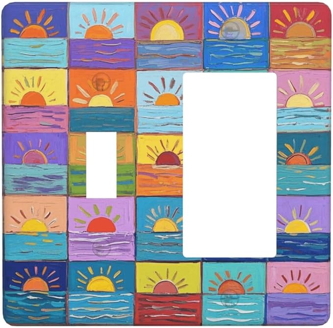 Sunrise Single Toggle Rocker Combination Wall Plate Decorative 2 Gang Light Switch Covers Electrical Switchplate Home Decorate Faceplat for Bathroom Bedroom Kitchen Room 4.5 x 4.5 Inch