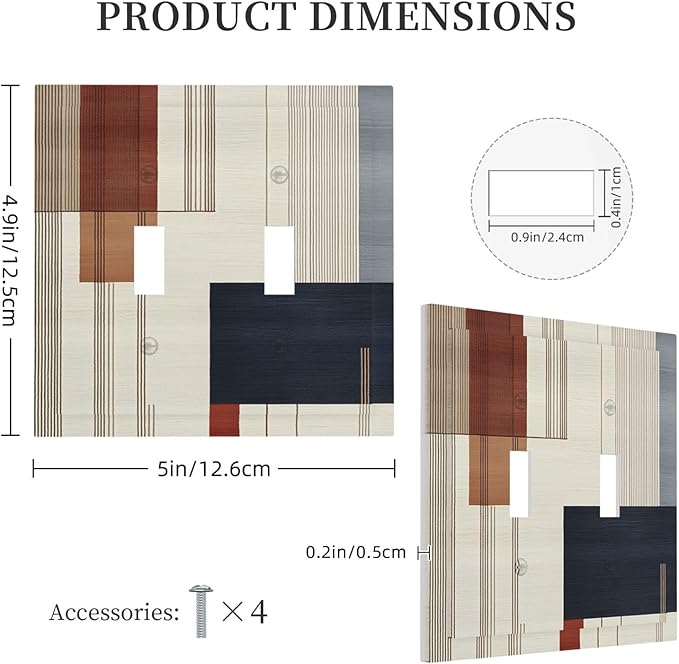 Abstract Geometric 2 Gang Light Switch Cover Modern Squares Double Toggle Wall Plate Decorative Electrical Switchplate Covers for Country Bedroom Kitchen Living Room Home Decor