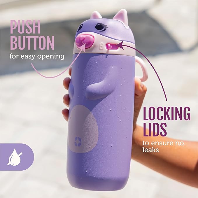 Ello Ellies 12oz Vacuum Insulated Stainless Steel Kids Water Bottle with Straw and Built-in Carrying Handle and Leak-Proof Locking Lid for School Backpack, Lunchbox and Outdoor Sports, Unicorn