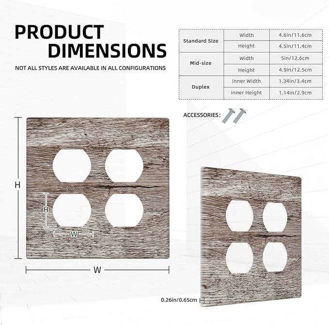 Light Switch Cover Plate Rustic Dark Grey Wood Plank Vintage Texture 2 Gang Socket Covers Double Duplex Wallplates Switch Plates and Outlet Covers for Farmhouse Home Decor
