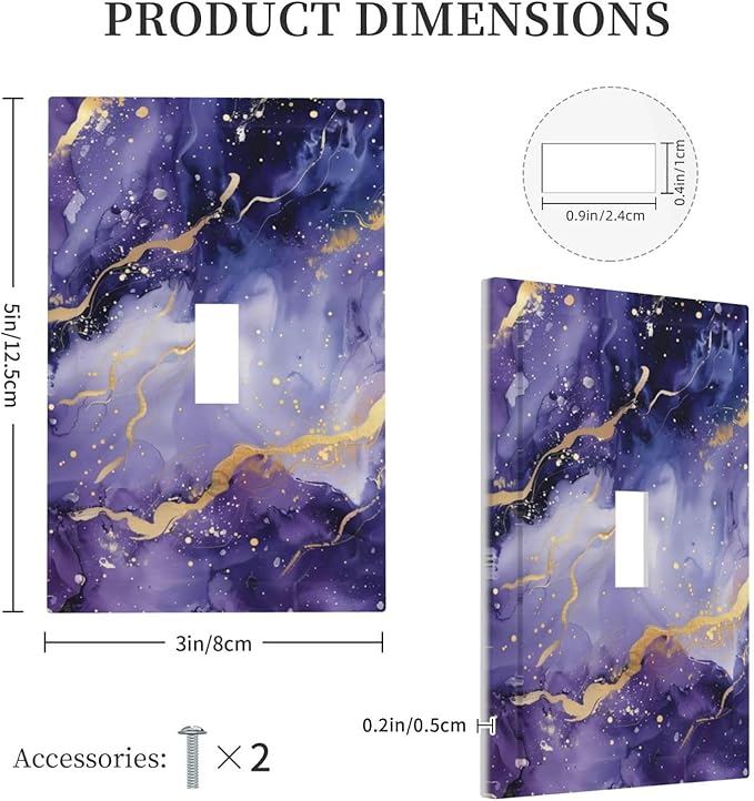 Decorative Light Switch Plate Covers Modernity Abstract Purple Golden Marble 1 Gang Wall Plate Single Toggle Switch Cover Plate Jumbo Electrical Switchplate Receptacle Faceplate