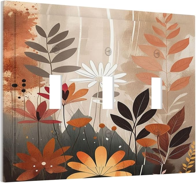 Boho Minimalist Vintage Wildflowers Plant Floral Art Watercolor Decorative Switch Plates 3 Gang Wall Plate Faceplate Electrical Wall Panels Triple Toggle Light Switch Cover for Bedroom Living Room