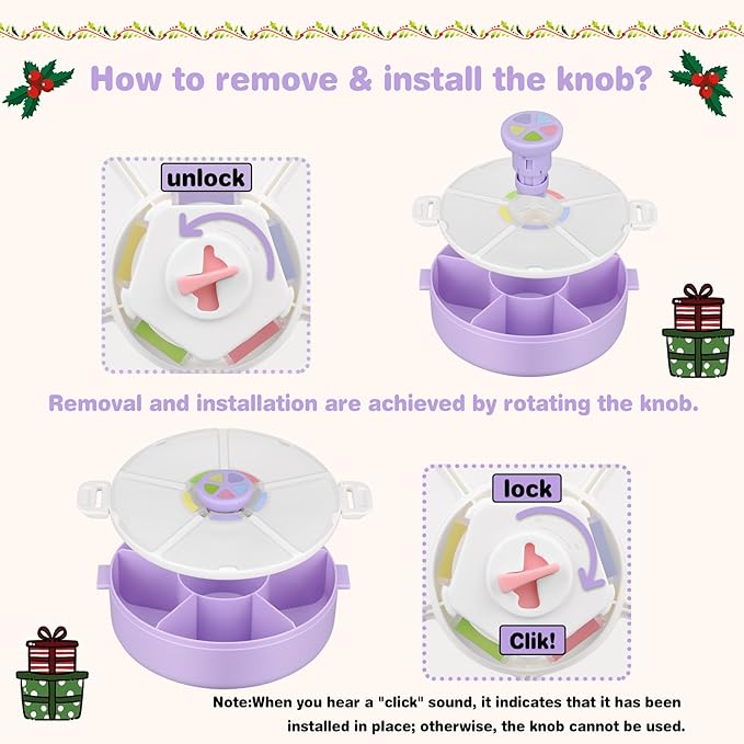 JOOPETALK Kids Reusable Rotating Snack Container with 5 Separate Compartments, Color Matching Opening Lid, BPA/PVC-Free, Dishwasher Safe, Perfect for Travel, School Lunches & On-the-Go Snacking-Purple
