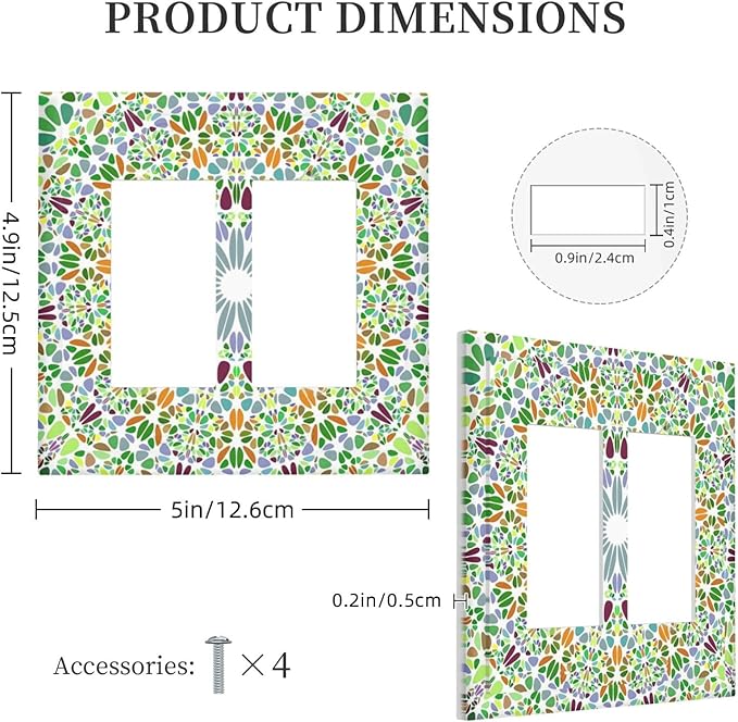 Mandala Flower Abstract Round Mosaic Floral Decorative Outlet Covers 2 Gang Double GFCI Rocker Electrical Wall Panels Light Switch Cover Plate for Bedroom Living Room Decor