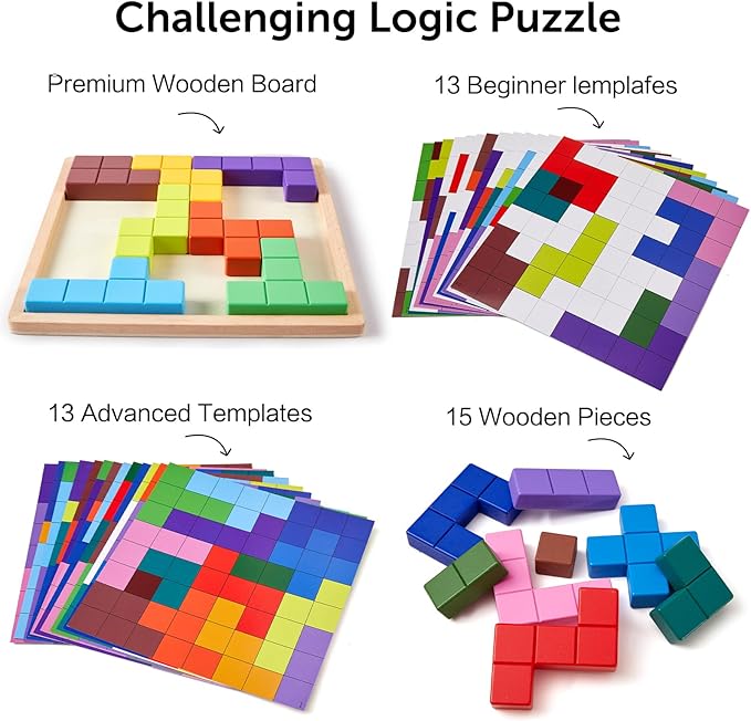 Dementia Products for Elderly, 15 Wooden Tiles Matching Game Activities for Seniors, Easy Memory Games for Alzheimer's, Cognitive Craft Gifts, Large Brain Puzzle Pattern Blocks for Elderly