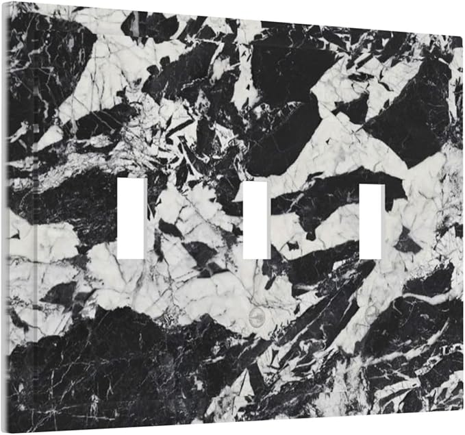Black White Marble Abstract Luxury Decorative Switch Plates 3 Gang Wall Plate Triple Toggle Light Switch Cover Faceplate Electrical Wall Panels for Bathroom Kitchen Decor