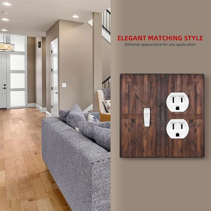 Rustic Barn Doors Vintage Brown Wood Plank Print Wallplates 1 Toggle 1 Duplex Switch Plate Electrical GFCI Faceplate Decorative Light Switch Covers for Farmhouse Home Decor
