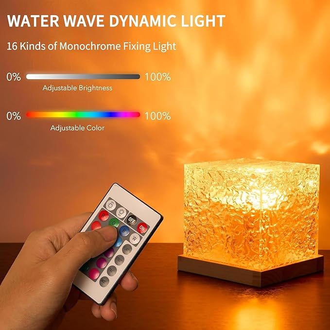 Ocean Wave Projector Light, 16-Color LED Cube Lamp with Remote, 3D Water Ripple Projection, Romantic Ambient Lighting for Kids Room, Relaxation, Bedroom, Bathroom & Night Light