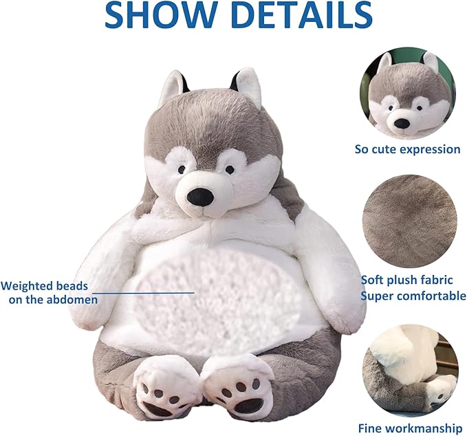 Husky Weighted Stuffed Animals, 17" 3.5 lbs Weighted Husky Dog Plush Toy Large Weighted Plush Animal Pillow Gifts for Boys and Girls