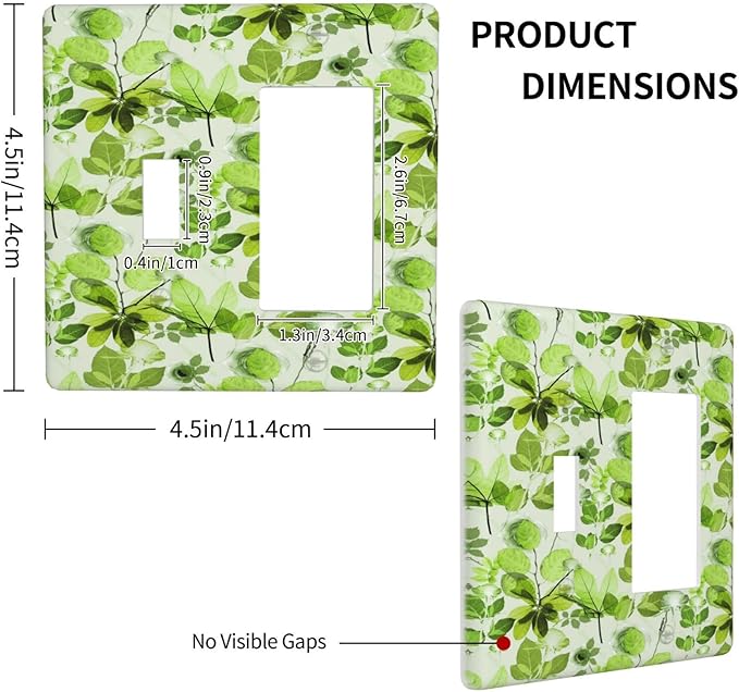 Green Leaves Spring Plant Floral Outlet Covers 1 Toggle 1 Rocker Combination Decorative Wall Plate Electrical Switch Plates Light Switch Cover Plate for Bed Room Living Room Decor