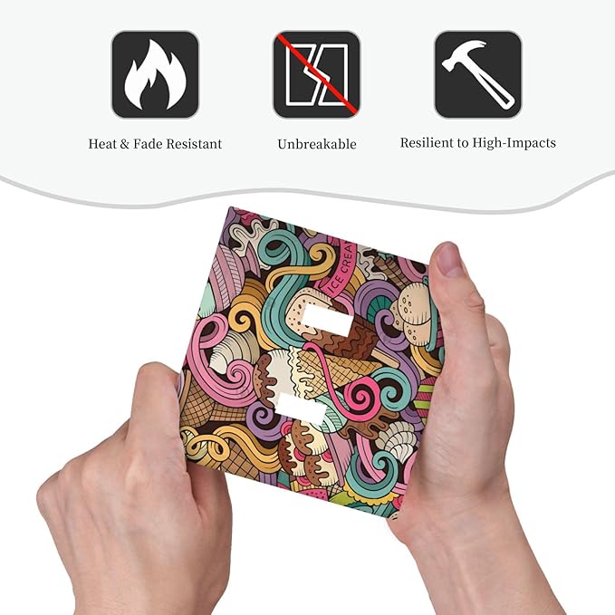Cartoon Hand Drawn Ice Cream Doodles Colorful Print Decorative Switch Plates 2 Gang Double Toggle Outlet Light Switch Cover Wall Plate Electrical Faceplate for Kids Room Nursery Decor