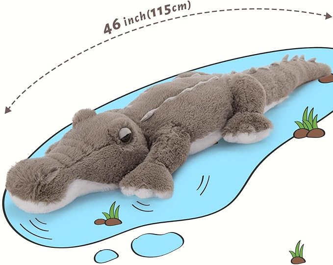 MorisMos 46 inch Giant Alligator Stuffed Animal, Soft Large Alligator Plush Pillow Toy, Big Stuffed Crocodile Gifts for Kids Boys Girls