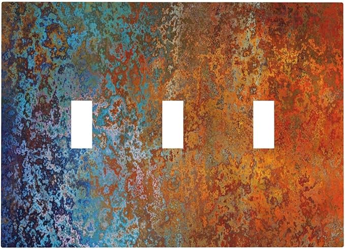 Red/Celestial Blue Rust Colorful Metal Rusty Triple Toggle Light Switch Cover Decorative 3 Gang Wall Plates Electrical Faceplate for Decor Bathroom Kitchen Bedroom