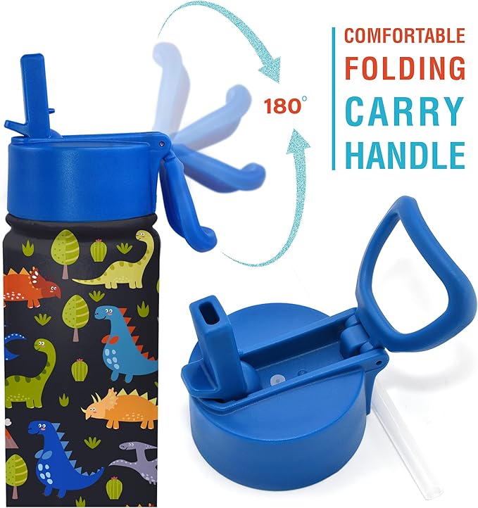 CHILLOUT LIFE 17 oz Kids Insulated Water Bottle for School with Straw Lid Leakproof and Cute Waterproof Stickers, Personalized Stainless Steel Thermos Flask Metal Water Bottle, Dishwasher Safe Color