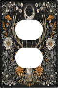 Decorative Outlet Covers Vintage Deer Flowers Moon Natural Plants Floral 1 Gang Duplex Light Switch Cover Plate Electrical Switch plates Wall Plates Receptacle Covers for Bathroom Bedroom