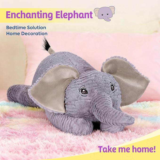 PEACH CAT 25.6 inch 5 lbs Elephant Weighted Stuffed Animals Realistic Elephant Plush Large Plushies Toys Body Pillow Gifts for Kids Adults