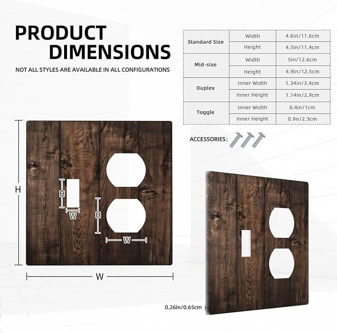 Rustic Brown Wood Plank Vintage Wooden Texture Print Wallplates 1 Toggle 1 Duplex Switch Plate Electrical GFCI Faceplate Decorative Light Switch Covers for Farmhouse Home Decor