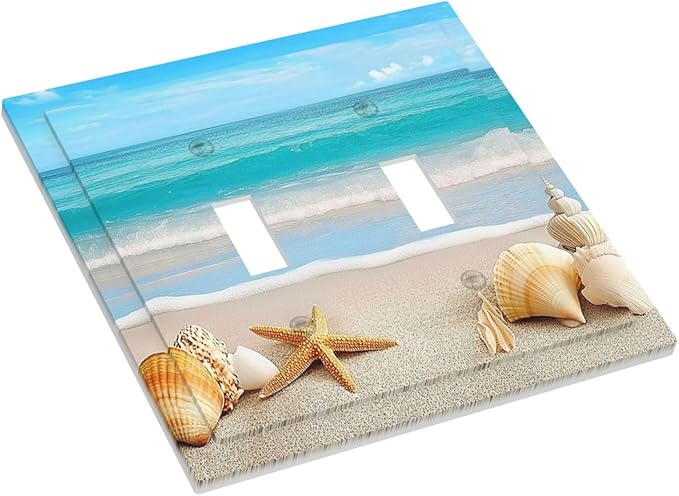 Decorative Switch Plates Seashells Beach Starfish Scallop 2 Gang Double Toggle Outlet Light Switch Cover Wall Plate Electrical Faceplate For Bathroom Home Decor