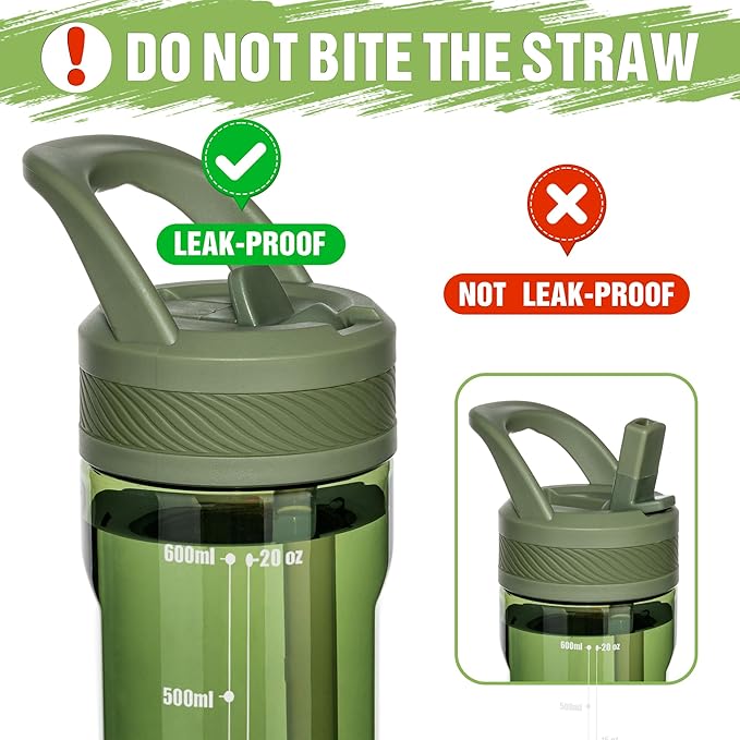 OLDLEY 20 kids Water Bottle with Straw,Tritan BPA-Free,Leak-Proof Design for Travel, Home, School, (Army Green)