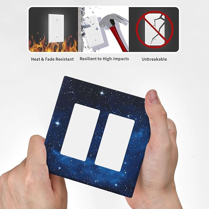 Outlet Covers Galaxy Starry Sky Universe Sparkle Stars 2 Gang Double Rocker Light Switch Cover Plate Decorative Wall Plate GFCI Socket Cover Electrical Switch Plate Covers for Bathroom Bedroom