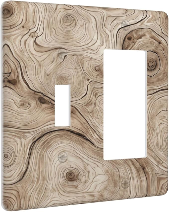 Tree Annual Rings Burl Texture Brown Wood Grain Print Outlet Covers 1 Toggle 1 Rocker Combination Decorative Wall Plate Electrical Switch Plates Light Switch Cover Plate for Farmhouse Bedroom Decor